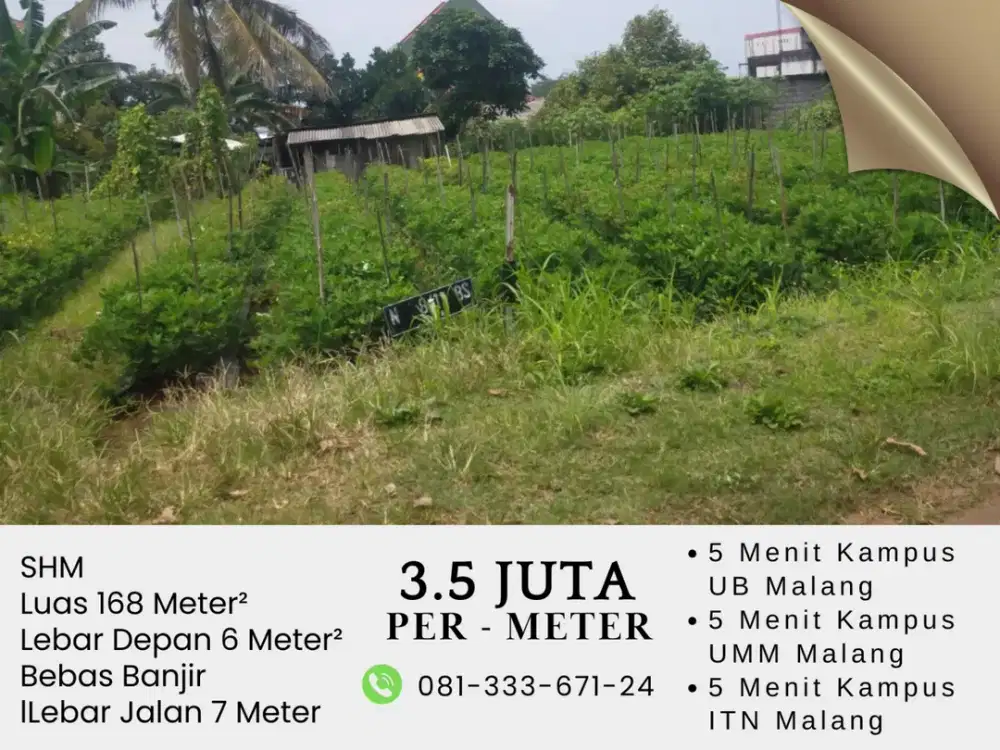 5 Menit Kampus Brawijaya Malang Jual Tanah Kavling SHM