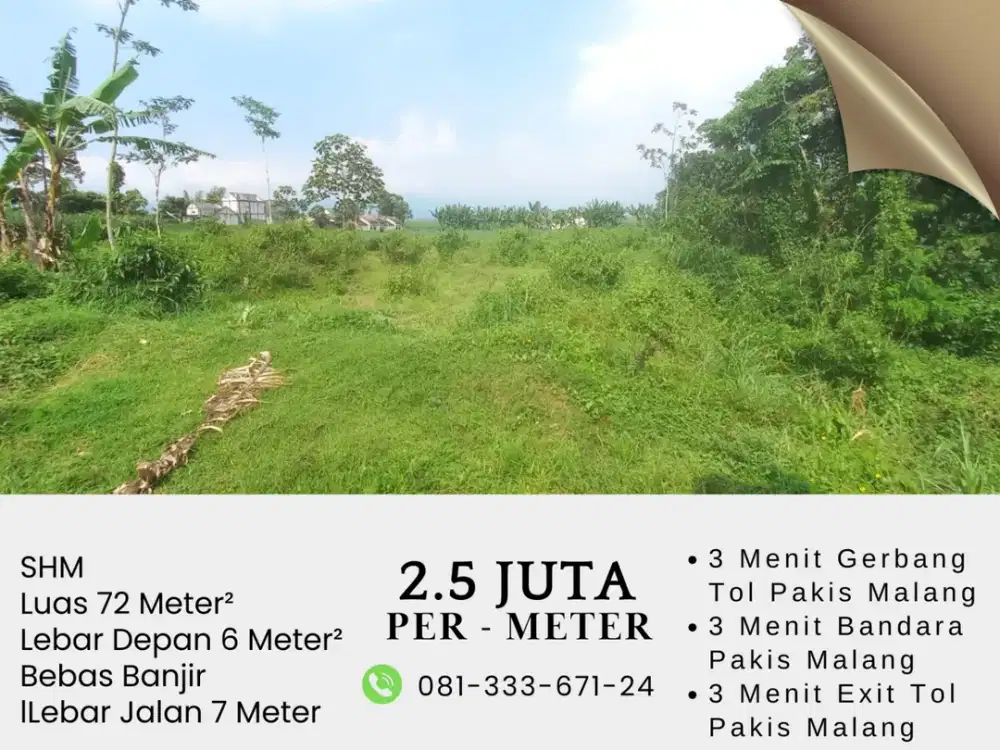 Kavling Dijual 3 Menit Exit Tol Pakis Malang Akses 2 Mobil