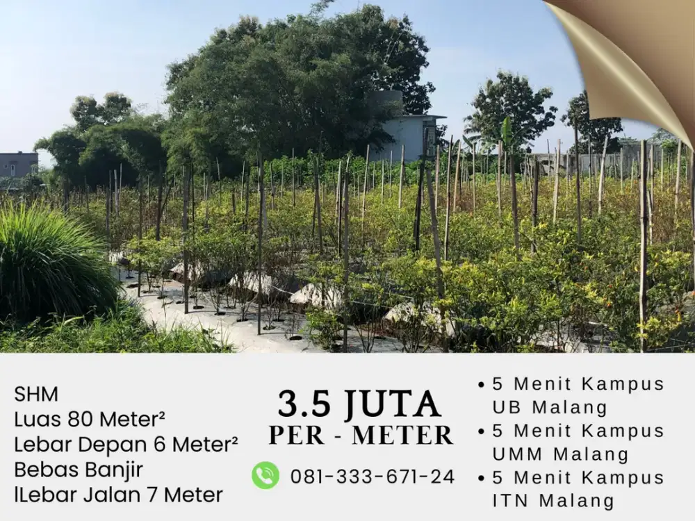 5 Menit Kampus UMM Malang Jual Tanah Kavling SHM
