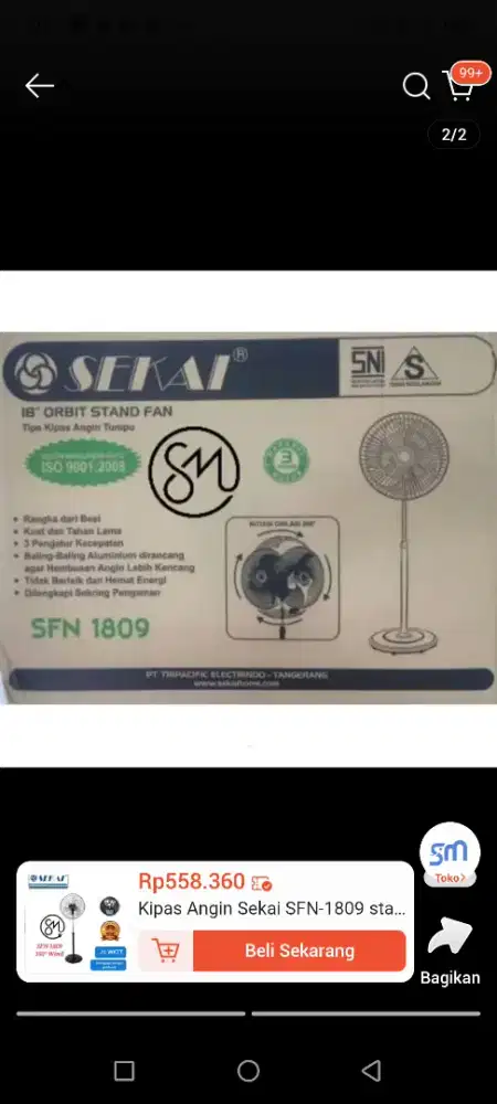 Kipas Angin Sekai 1809 baru