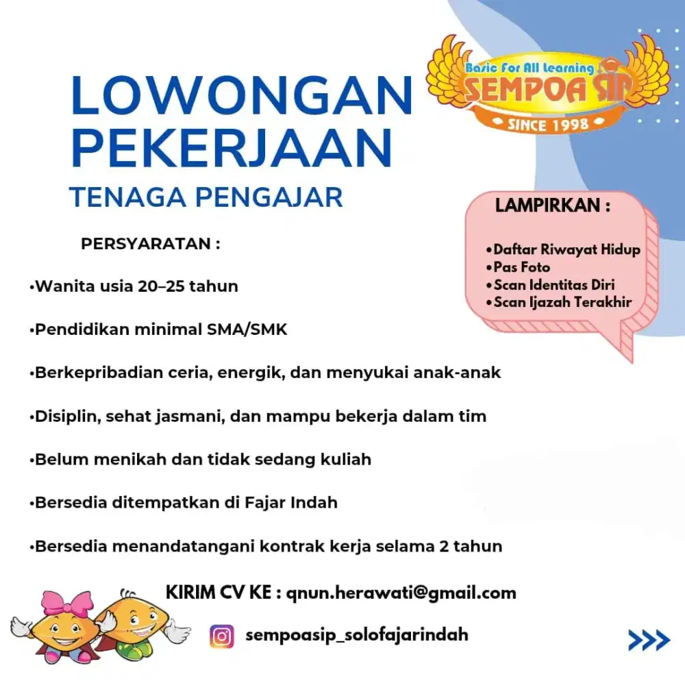 dibutuhkan tenaga pengajar