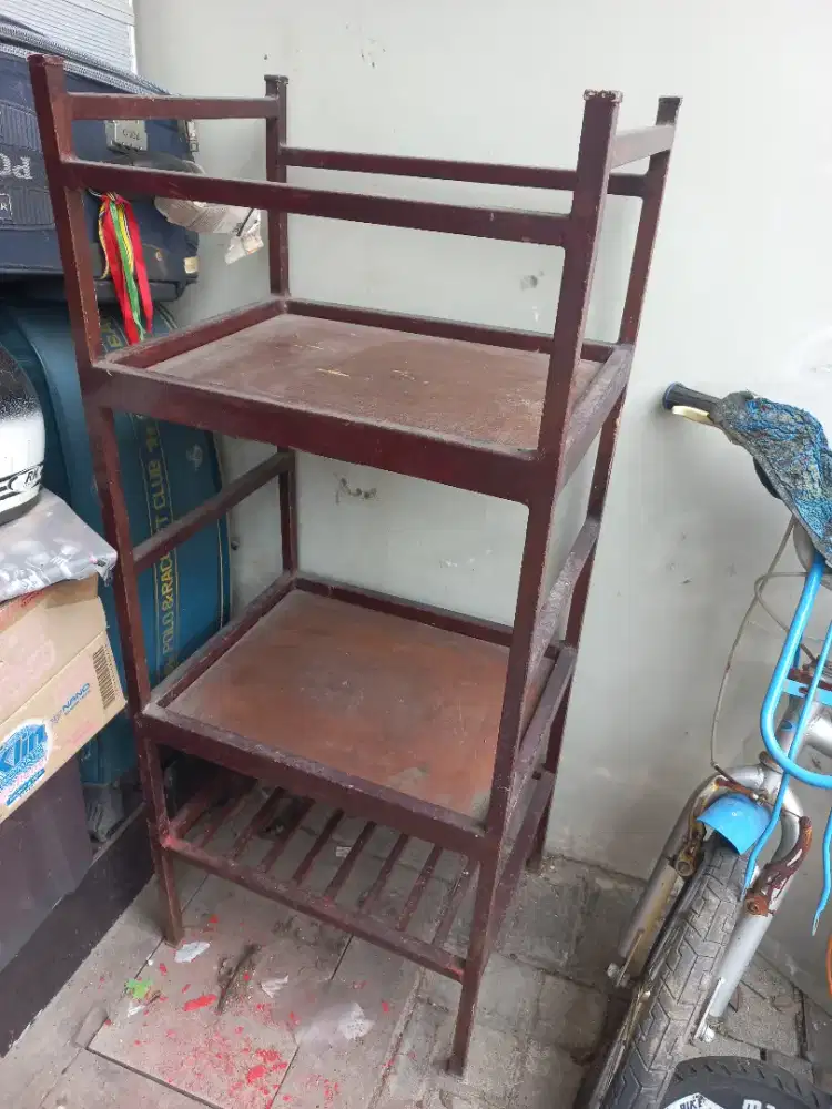 Rak besi kayu jati 3 susun