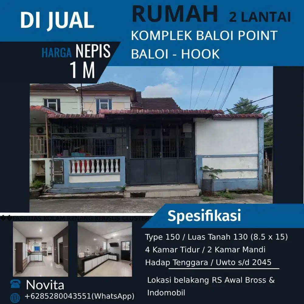 Rumah Hook 2 Lantai Siap Huni Komplek Baloi Point.