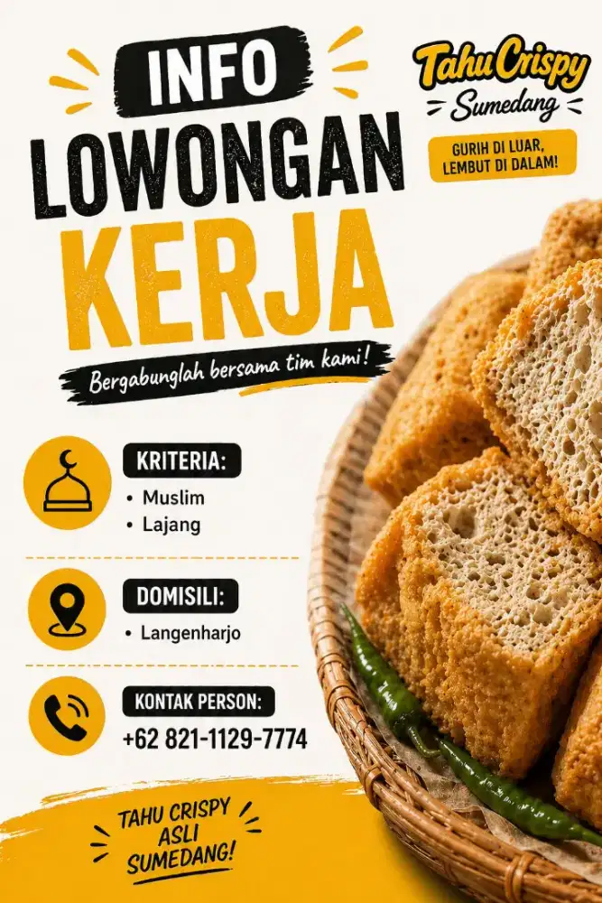 Lowongan untuk Tahu crispy Sumedang