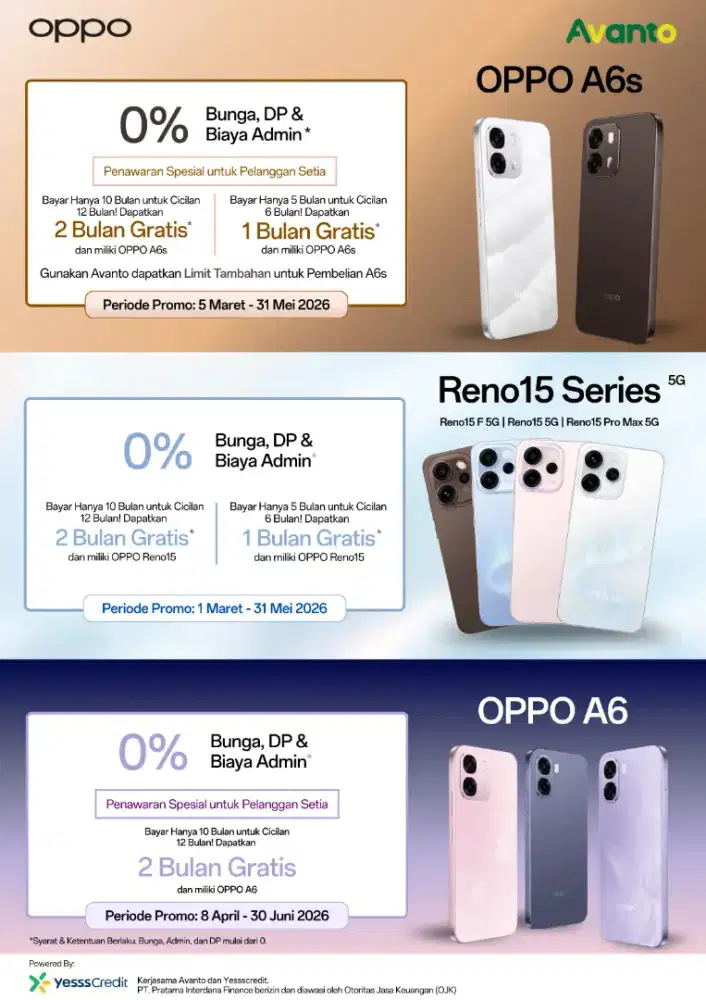 Avanto OPPO Cicilan cuman KTP asli mulai 0%