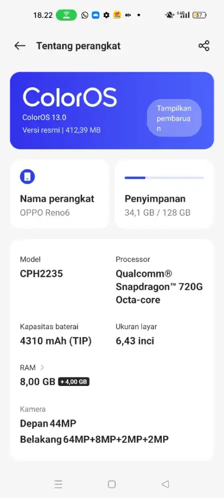 Oppo Reno 6( 8+4/128)