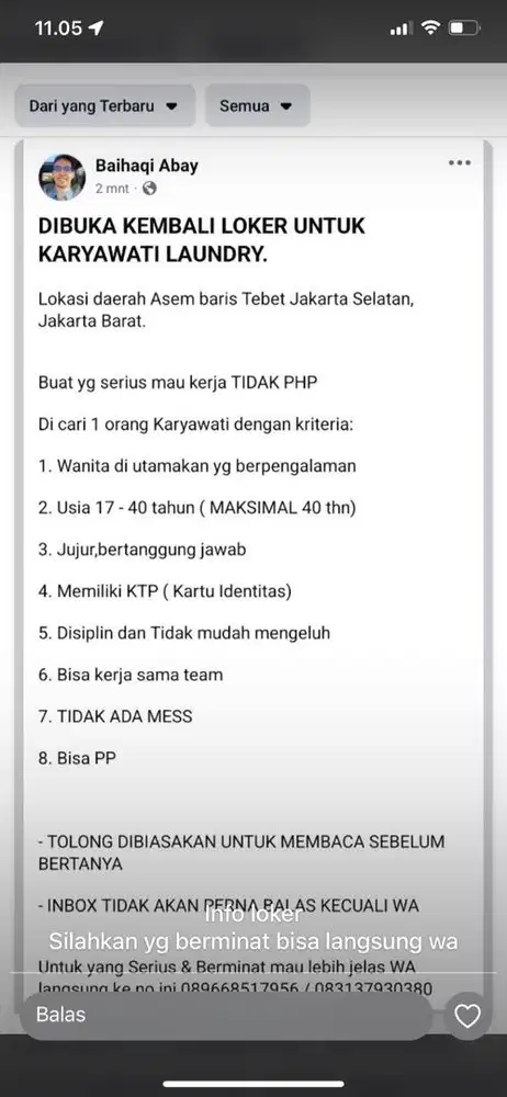 Loker laudnry, sudah pengalaman