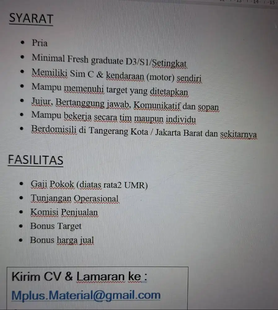 DIbutuhkan Marketing (sales)