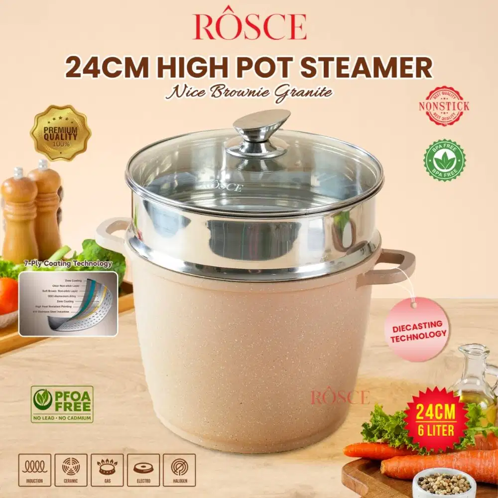 ROSCE HIGH POT Panci Tinggi Anti Lengket Soft Brown All Stove Granit
