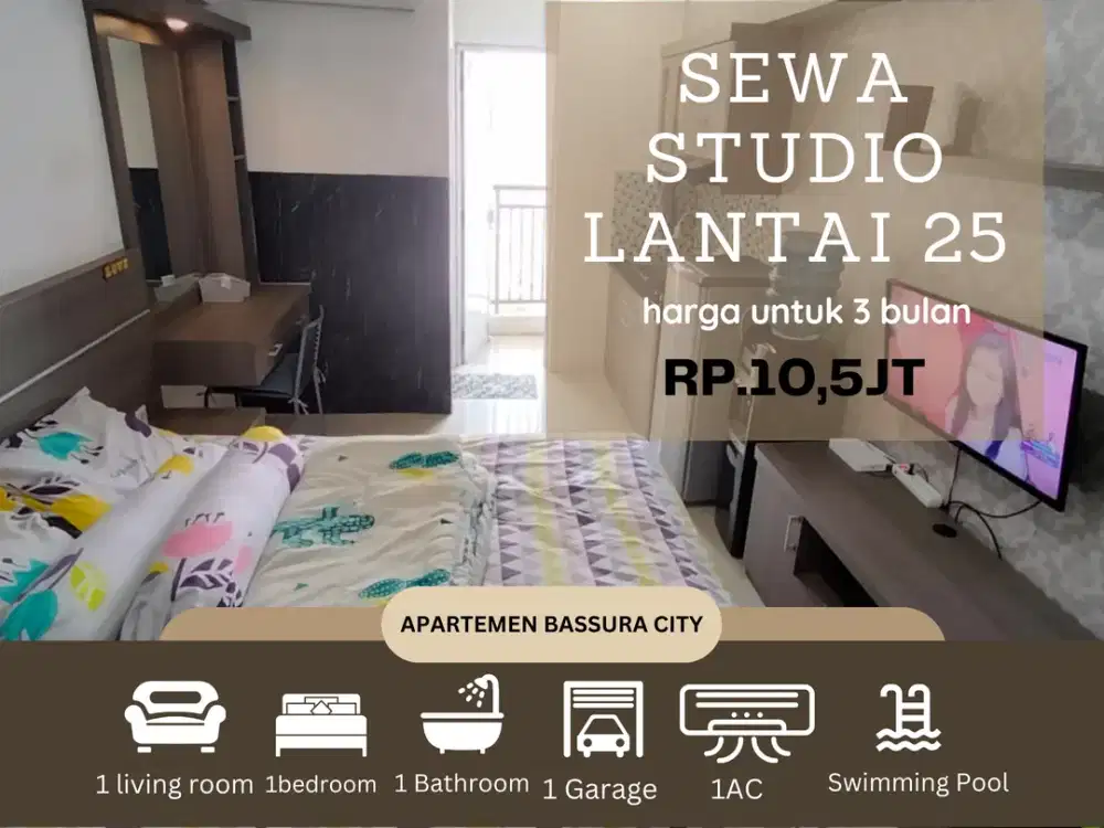 sewa studio atas mall full furnish apartemen bassura city