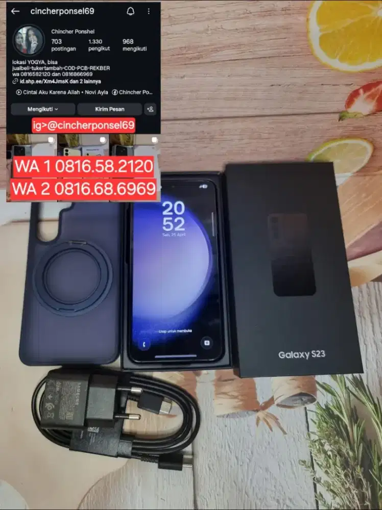 Jual hp siap pakai Samsung s23 8/256 normal jaya free adaptor n case