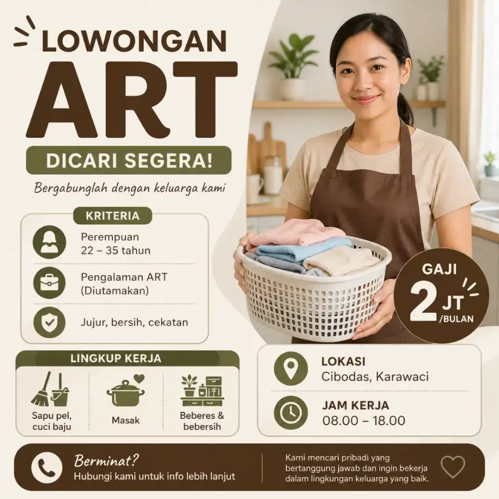 ART Asisten Rumah Tangga Lowongan