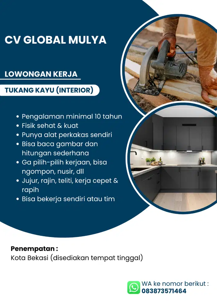 Lowongan Tukang Kayu HPL (Interior)