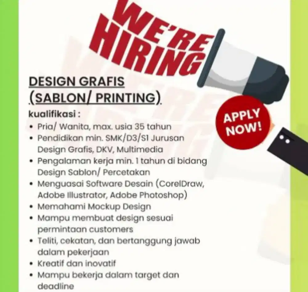 Lowongan kerja design grafis sablon