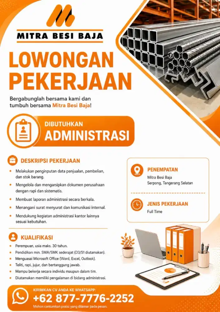 Lowongan Admin penjualan & kasir toko retail