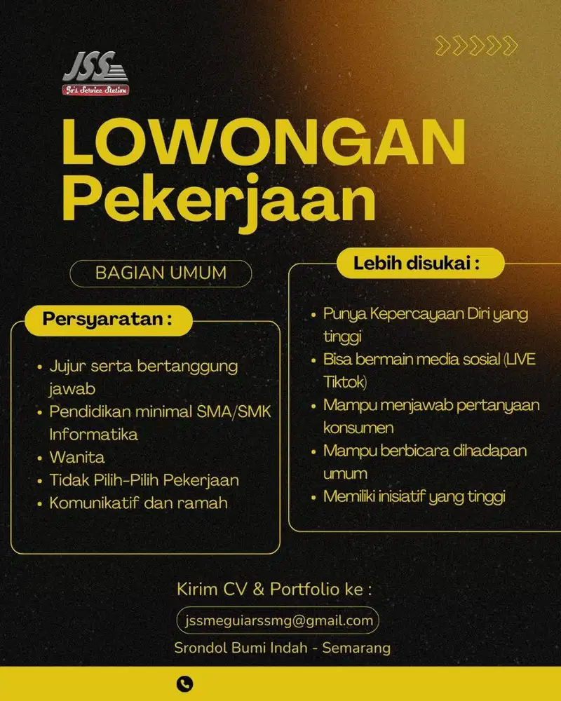 Dibutuhkan segera Lowongan Bagian Umum