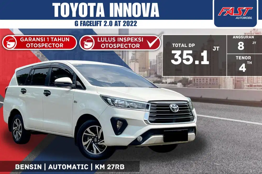 TOYOTA INNOVA G 2022 FACELIFT BENSIN 2.0 AT LOW KM.27RB PAJAK PANJANG