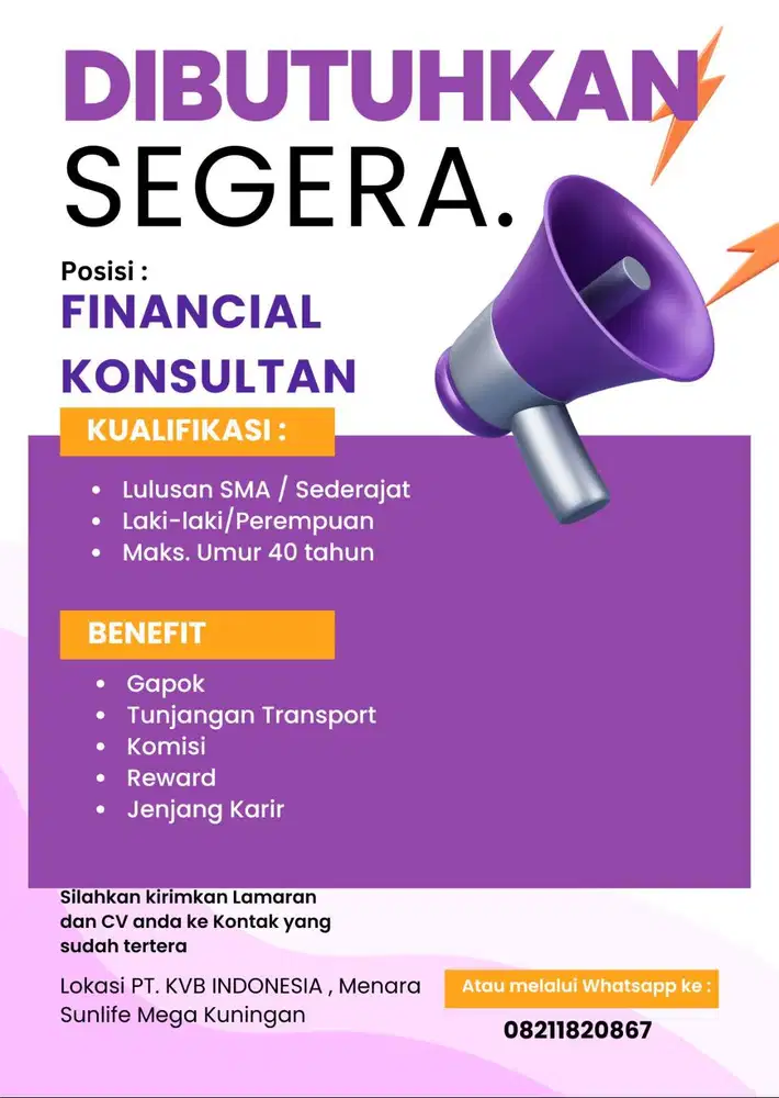 LOWONGAN KERJA BAGIAN FINANCE KONSULTAN / ASSISTEN MANAGER