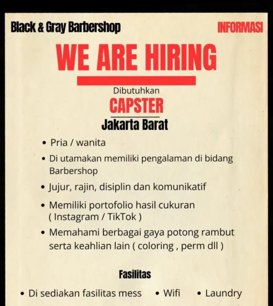 HIRING CAPSTER-JAKARTA BARAT