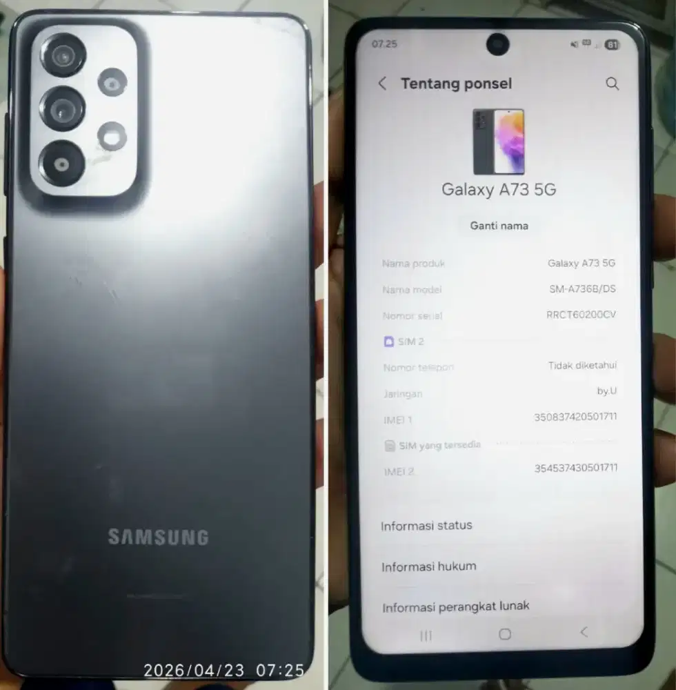 Samsung galaxy A73 Ram 8/256 lcd gantian fp off lain normal batangan