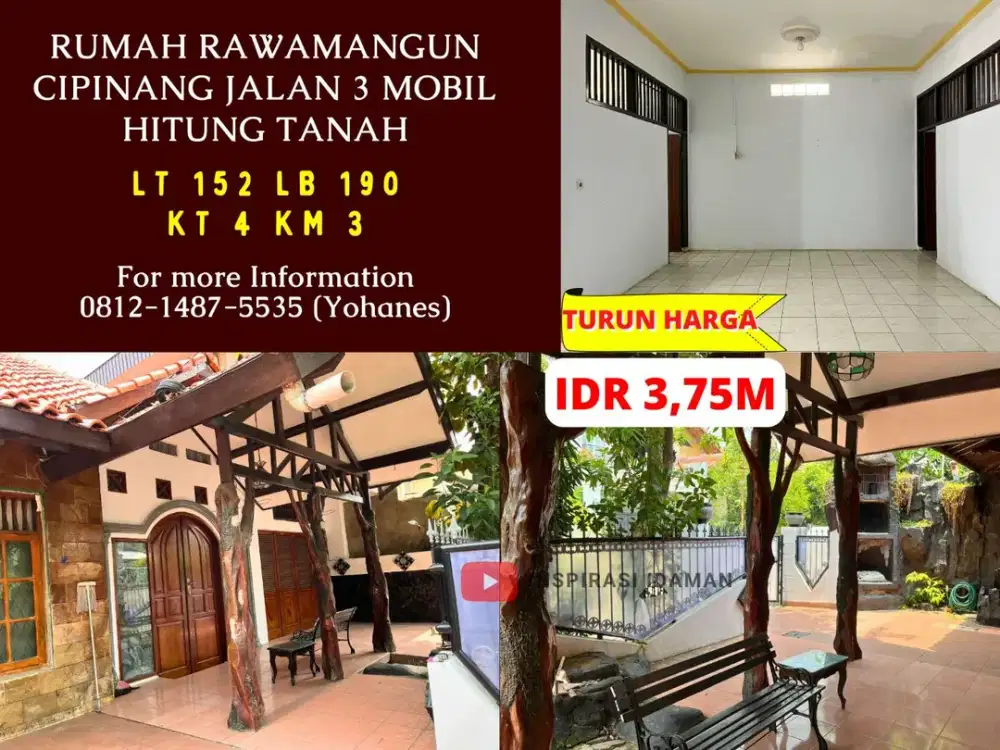 Rumah Rawamangun 152mtr Cipinang Jalan 3 mobil Hitung tanah