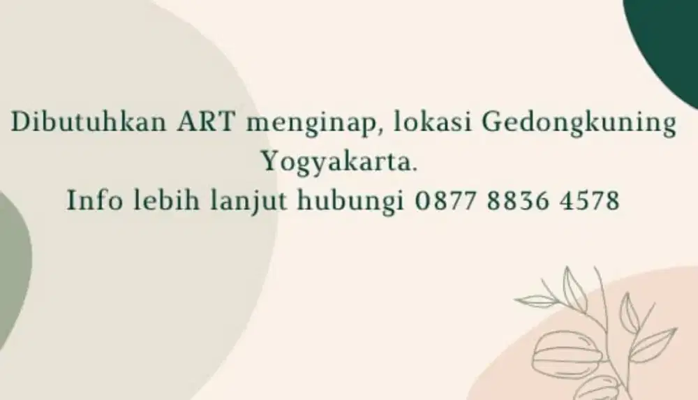 Dibutuhkan ART menginap