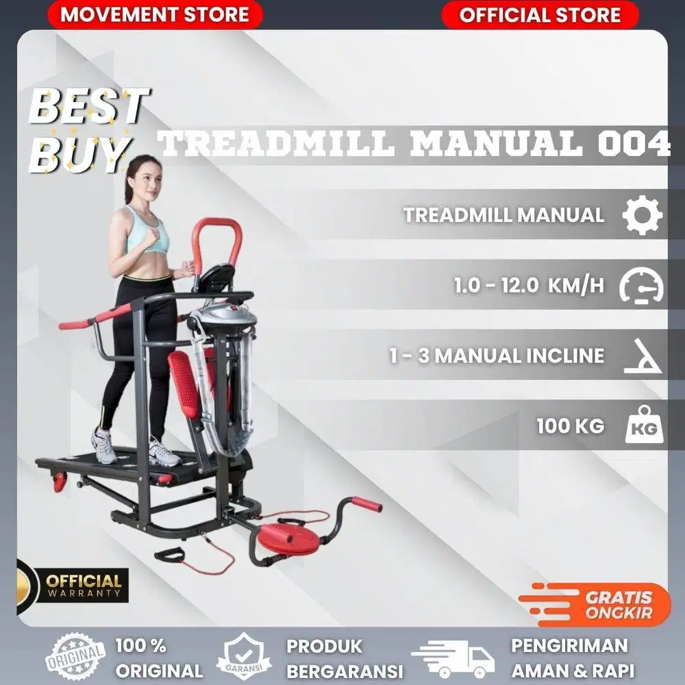Jual Alat Fitness Treadmill Manual TL-004 Bergaransi Resmi 12 Bulan