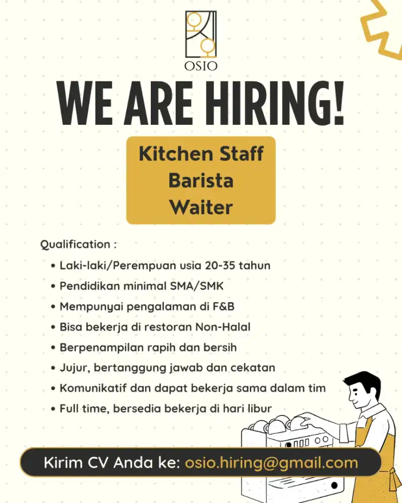 Kitchen Staff Barista Waiter Dibutuhkan Segera