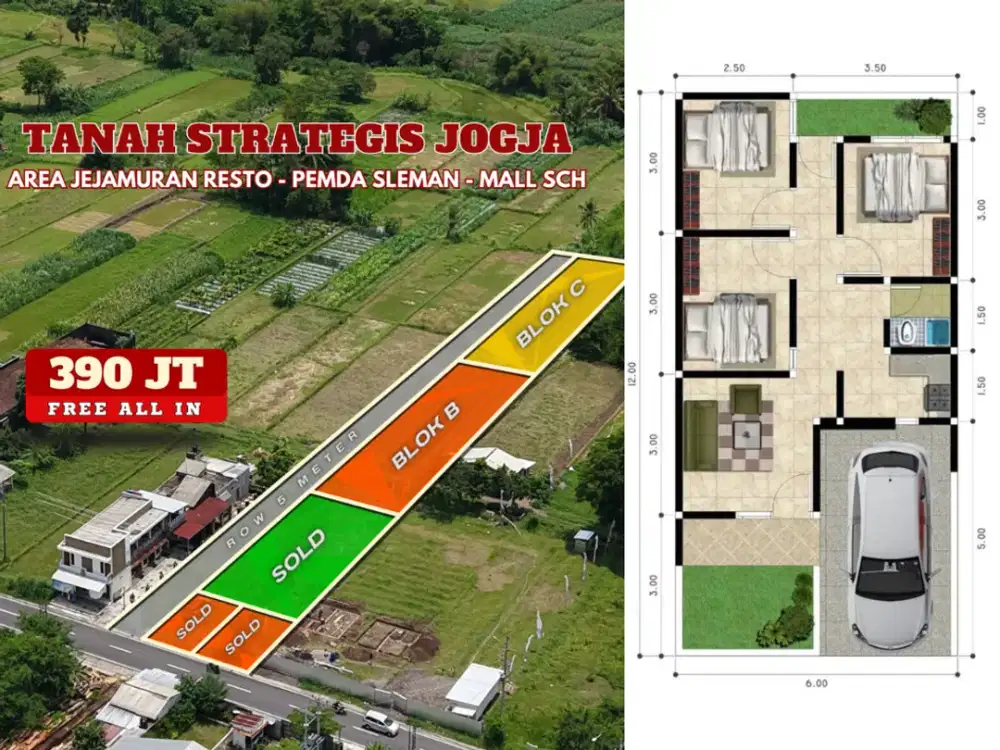 Tanah Dijual Kota Sleman, Tepi Jalan Utama 370Jt