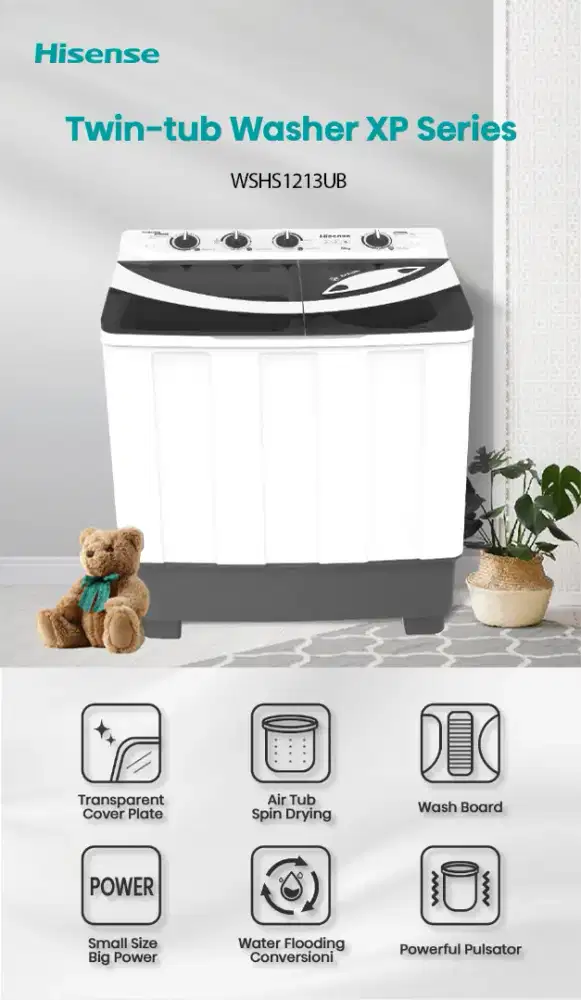 Bisa Cicilan. Hisense Mesin Cuci 2Tabung WSHS1213UB Kapasitas 12Kg