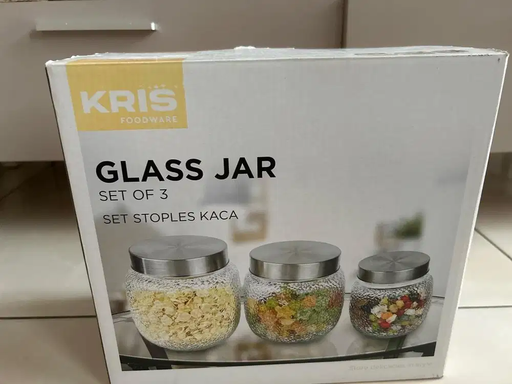 Glass Jar set of 3, Set stoples Kaca