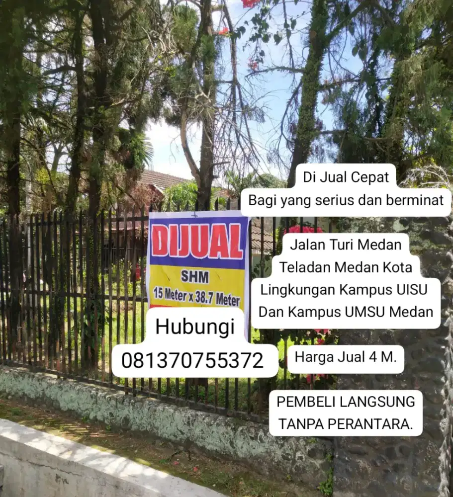 Dijual tanah di Jalan Turi,Medan
