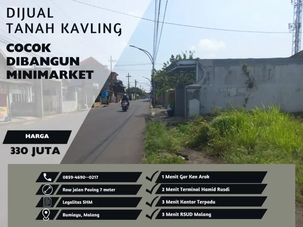 Untuk Bangun Minimarket Jual Tanah 5 Menit SMAN 6 Malang SHM