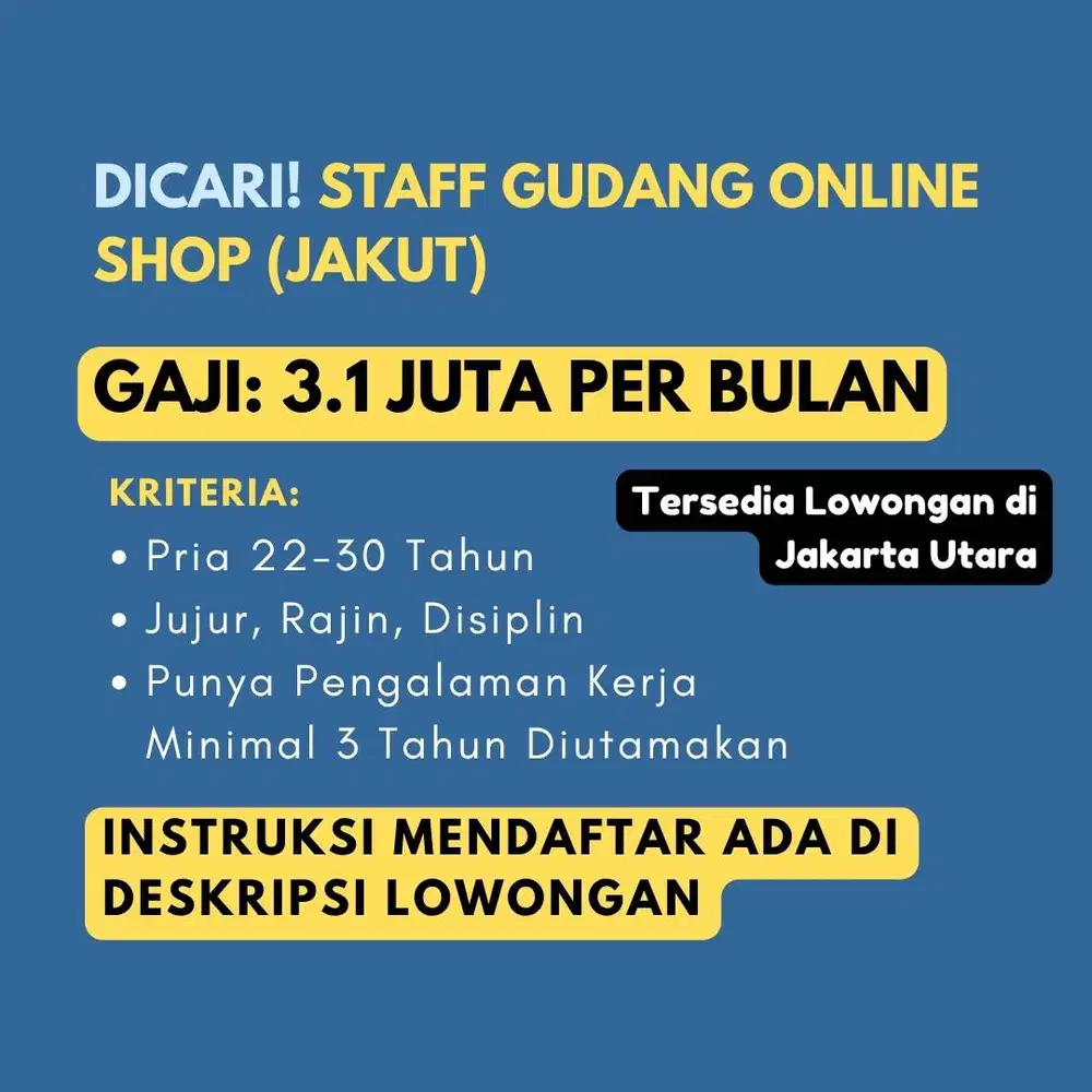 DICARI STAFF UNTUK GUDANG ONLINE SHOP RAJIN, DISIPLIN, DAN TELITI