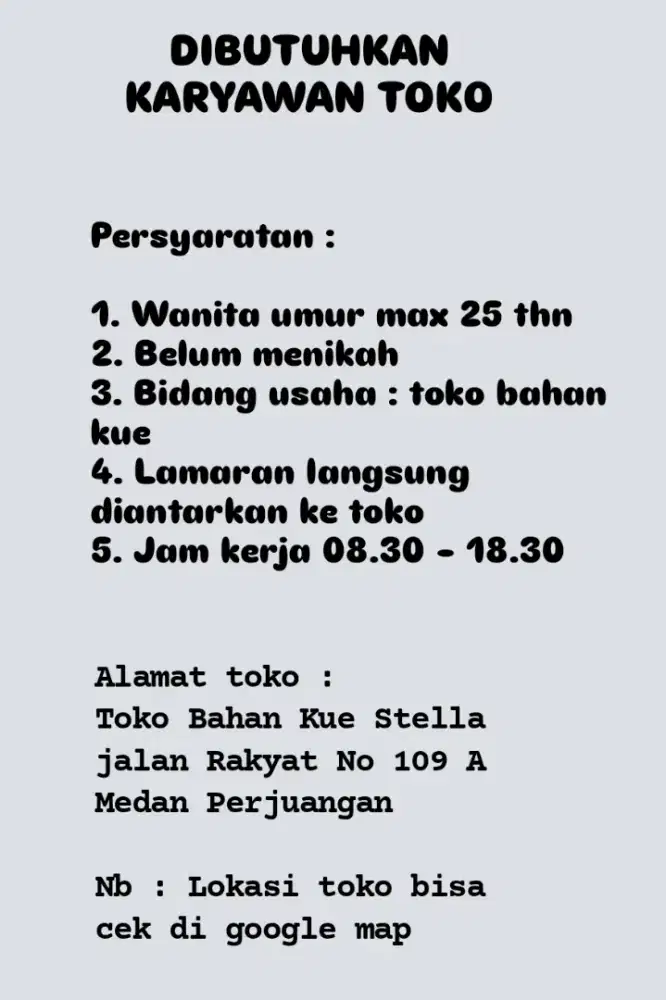 DIBUTUHKAN KARYAWAN TOKO