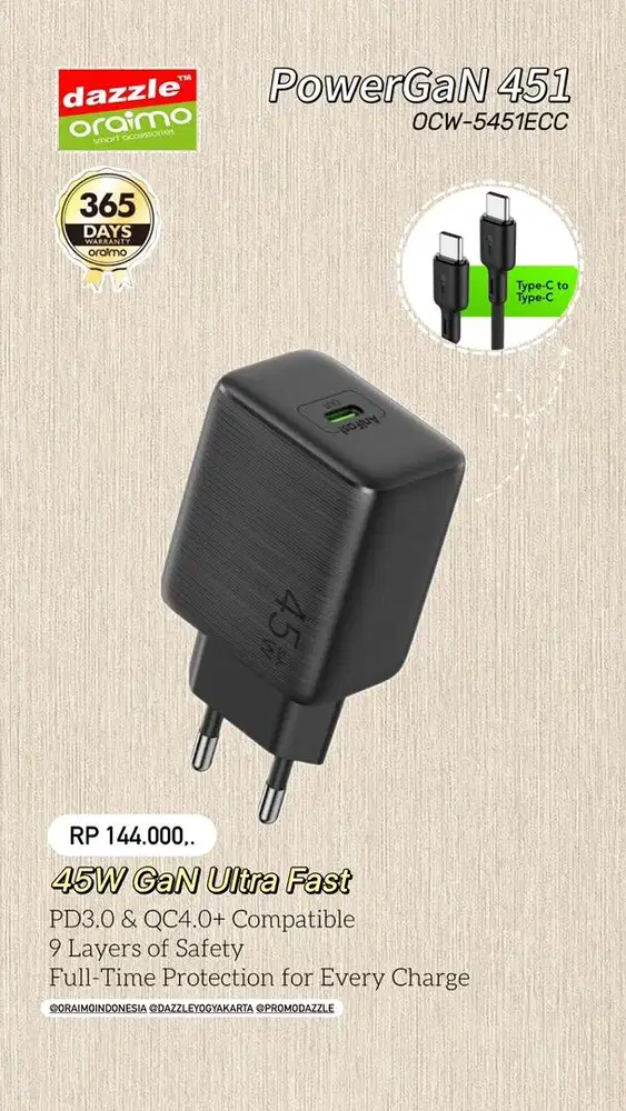 Charger 45 Watt Oraimo OCW-5451ECC
