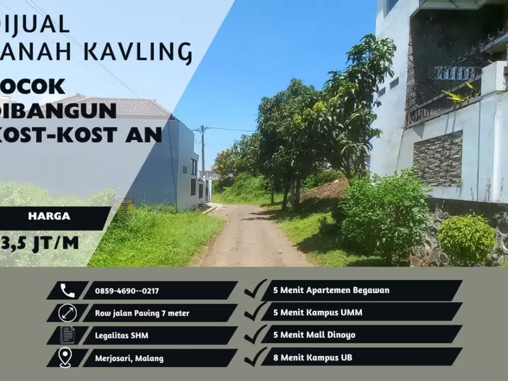 Row Jalan 6 Meter Cocok Dibangun Kost 5 Menit Kampus UMM Malang Tanah Kavling Perumahan