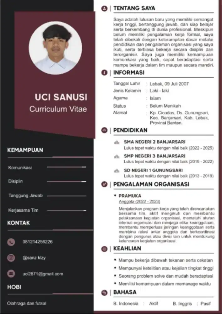 saya adalah lulusan SMA 2 banjarsari yang disiplin, saya mencari loker