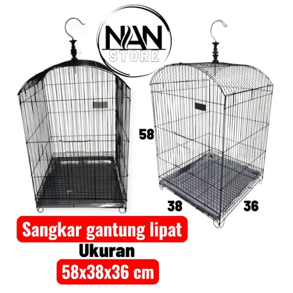 Sangkar Burung Kicau Gantung Lipat 58x38x36 Cm, Cocok Semua Burung.