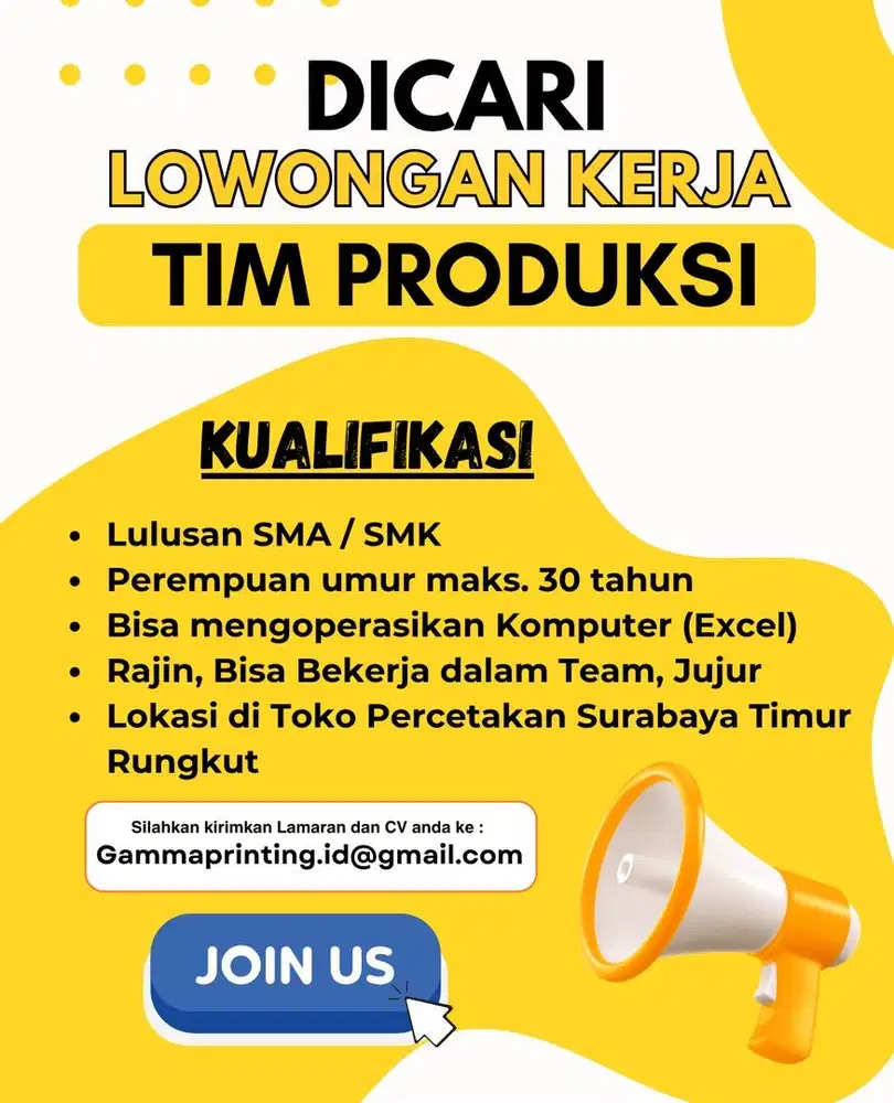 Lowongan Kerja Bagian Tim Produksi Toko Percetakan Surabaya Timur