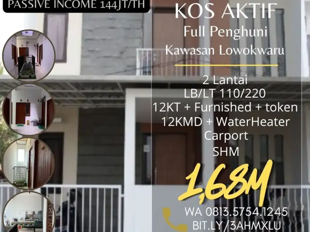 Kos aktif full dijual di lowokwaru 12KT+12KMD Furnished 1,68M