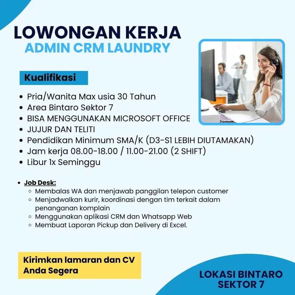 Admin CRM Customer Service dan Penjadwalan Kurir