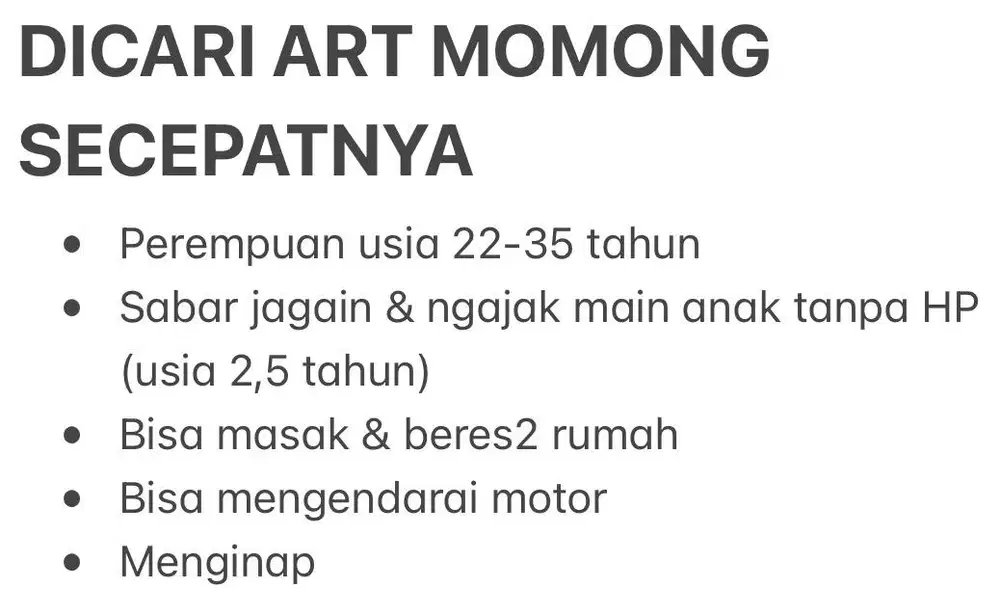 DICARI ART MOMONG SECEPATNYA
