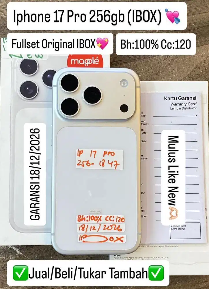 Iphone 17 Pro 256 Gb Silver Resmi ibox Batre 100%