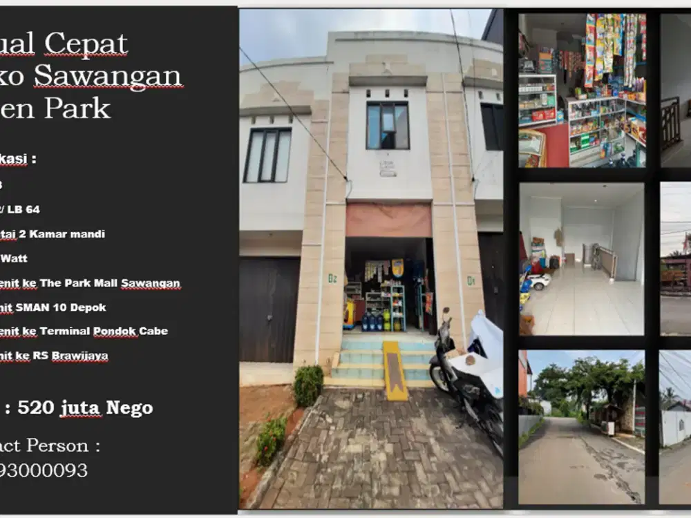 Dijual Cepat Ruko 2 Lantai Cluster Sawangan Green Park