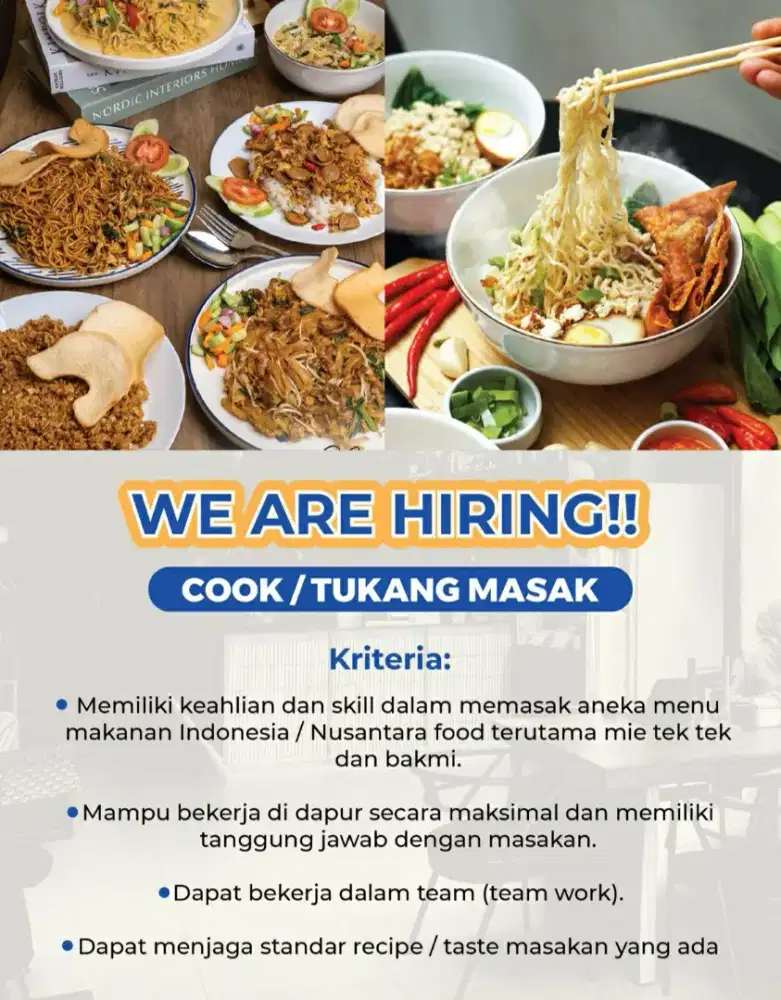 We are hiring COOK-TUKANG MASAK
