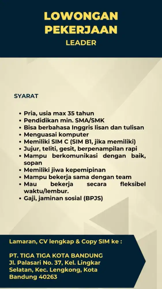 LOWONGAN PEKERJAAN LEADER