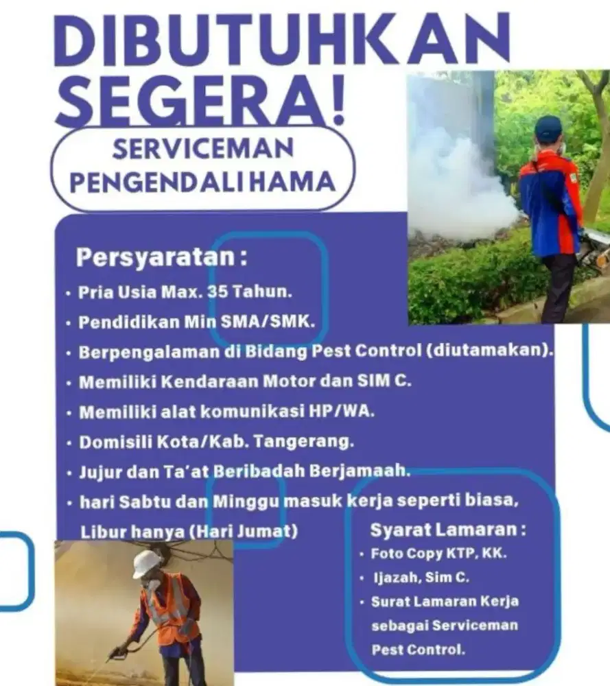 LOKER SERVICEMAN PENGENDALI HAMA