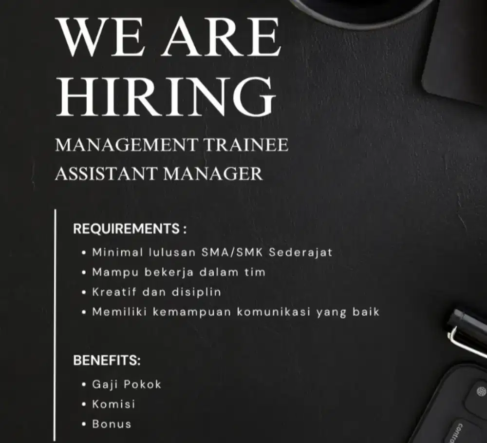 Dibutuhkan Karyawan MT & Assistant Manager di Surabaya Pusat