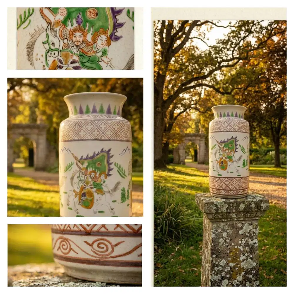 Vas Keramik Antik, Oriental Vintage Decor, Crackle Glaze Vase.